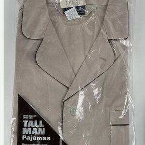 NWT Vintage Diplomat Beige 2 Pc Pajama Set Sz M Tall Long Sleeves Pants Over 6'